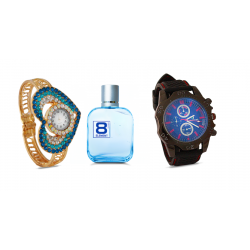 Buy 3 In 1 Bundle Offer, Eagletime Genuine Band Watch For Men, Dong Gurami Zircon Bracelet Watch For Women, Different Design, Morakot Eight Element E Do Toilet Perfume, ND23